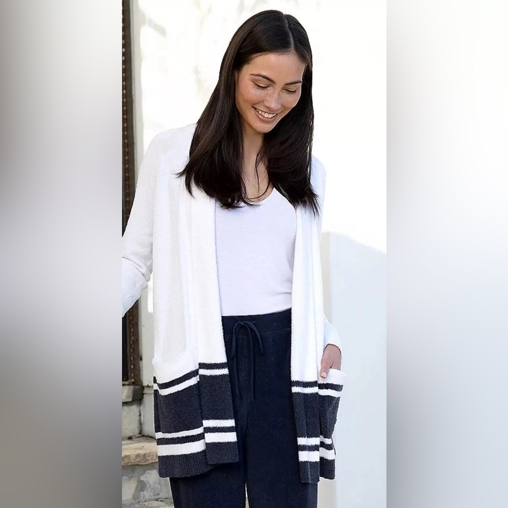 Barefoot Dreams Cozychic Lite Saddle Sleeve Striped Cardigan S NWT - Picture 9 of 9